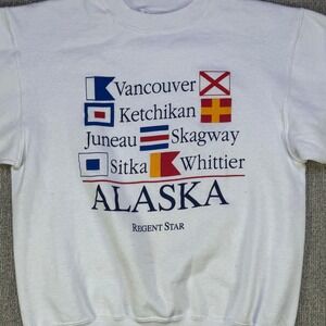 Vintage Alaska Cruise Sweatshirt‎ Hanes USA 50 50 Nautical Flags L 42 44